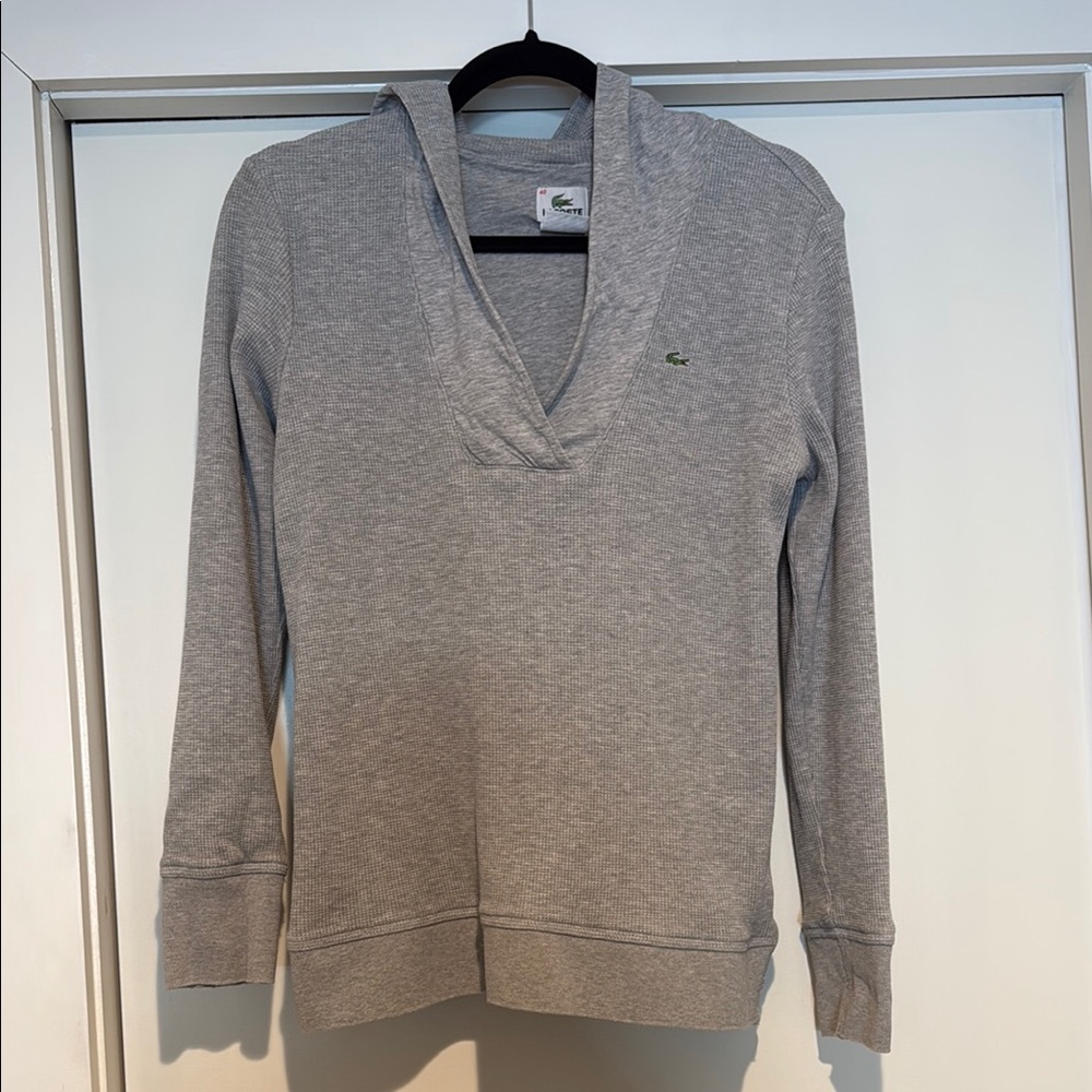 Lacoste Heather Gray V-Neck Hooded Pullover